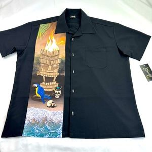 Steady Clothing USA Cursed Island Tiki Black Bowling Hawaiian Shirt Skull Large
